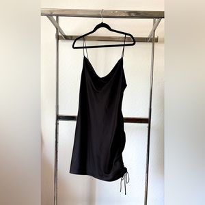 TOPSHOP Black Mini Dress with Dropped Neckline & Ruched Side Tie 10